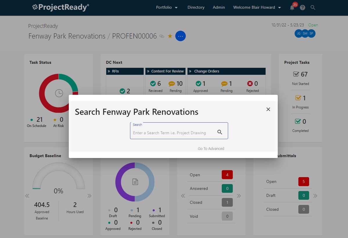Dynamic Interface | Search Across Project | Search Across Portfolio | Interactive Dashboard | ProjectReady | ProjectReady